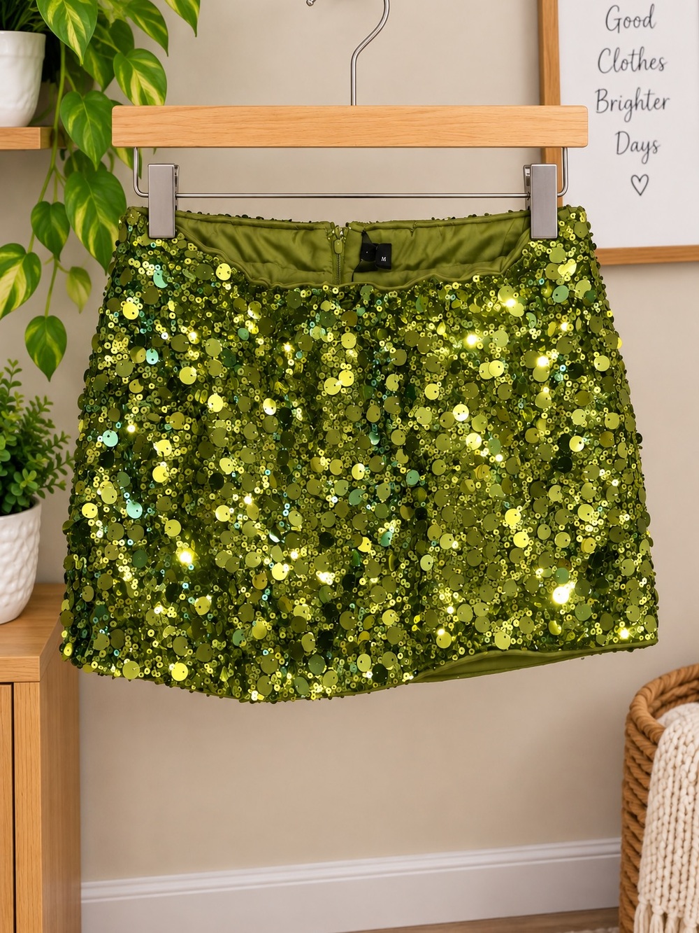 Windsor Chartreuse Green Sequin Mini Skirt NWT Size Medium